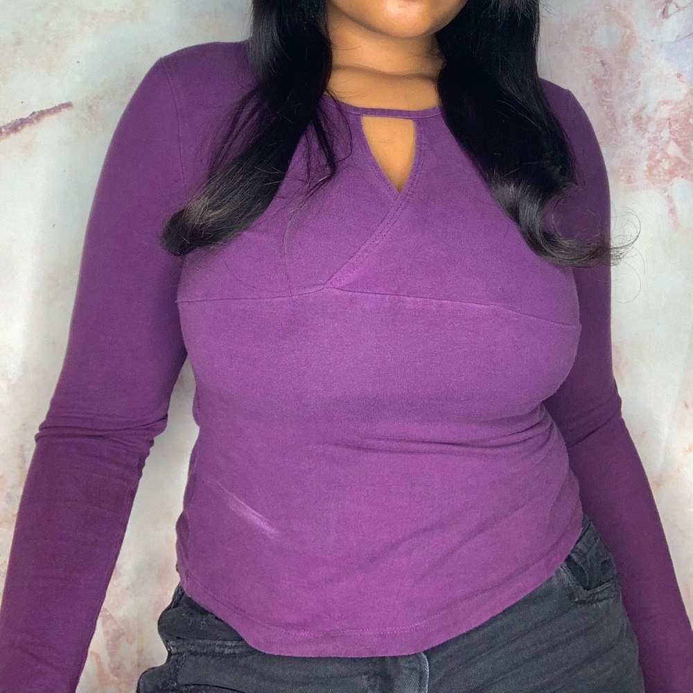 Soft Peephole Top - Violet Basic Long Sleeve